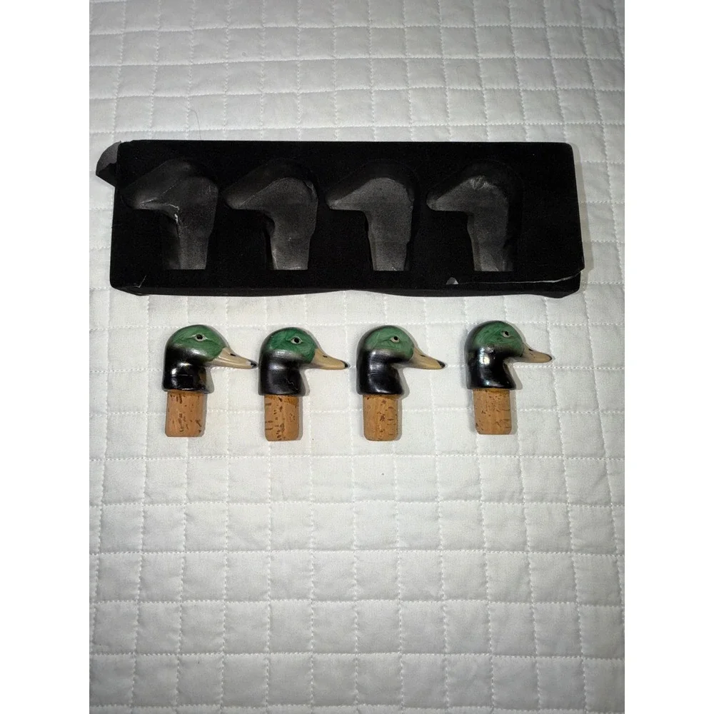 StarCase Vintage Duck Corkers Set of 4 Handcrafted Ceramic Mallard Wine Stoppers